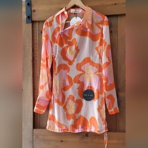 NWTO Quanta du Soleil Jacqueline Shirt Dress Sheer Pattern Asymmetrical - Small